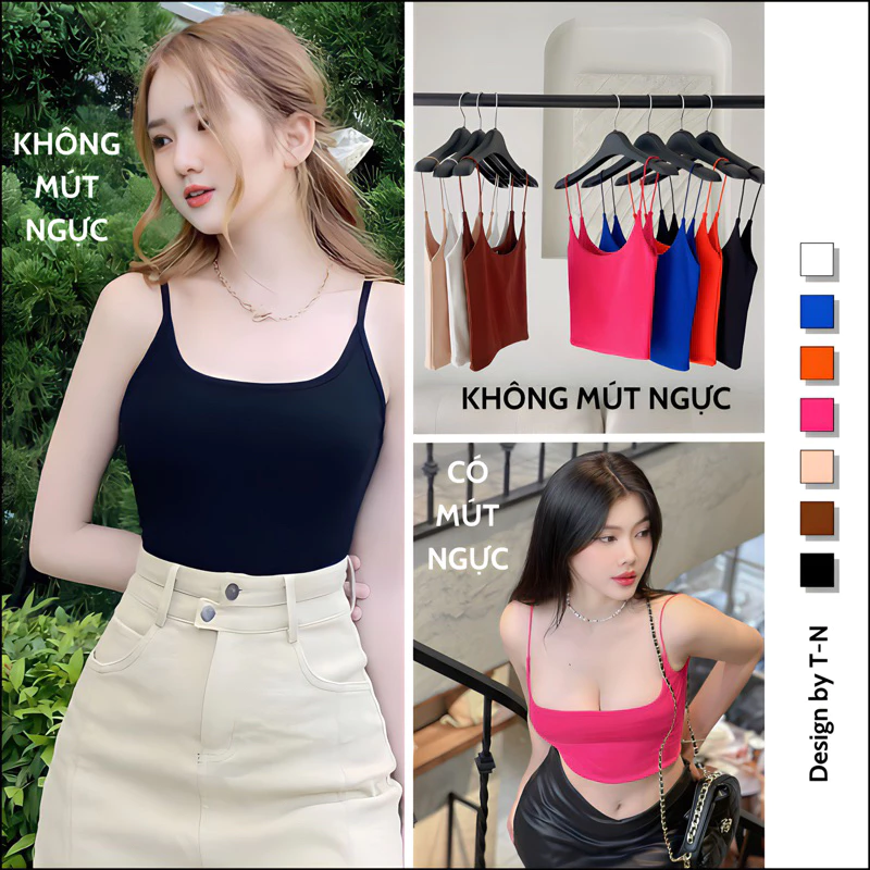 Áo hai dây croptop nữ, áo croptop hai dây sợi bún may 2 lớp kiểu dáng basic ôm body TUẤN NGA COLLECTION