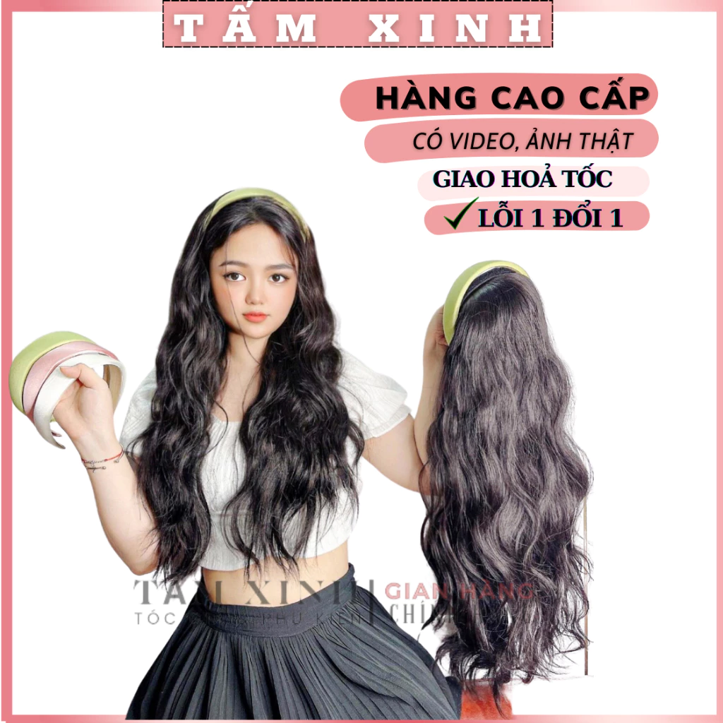 Bộ tóc giả nửa đầu nữ đẹp, có gắn bờm cao cấp TẤM XINH - Tóc giả nửa đầu kiểu xù mỳ gắn bờm trơn