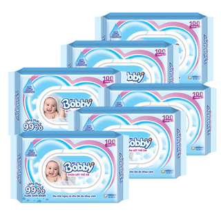 (Mã NSF02P130 giảm 30K) Combo 10 gói khăn ướt bobby 100 tờ không mùi cho bé sơ sinh mẫu mới Bobby