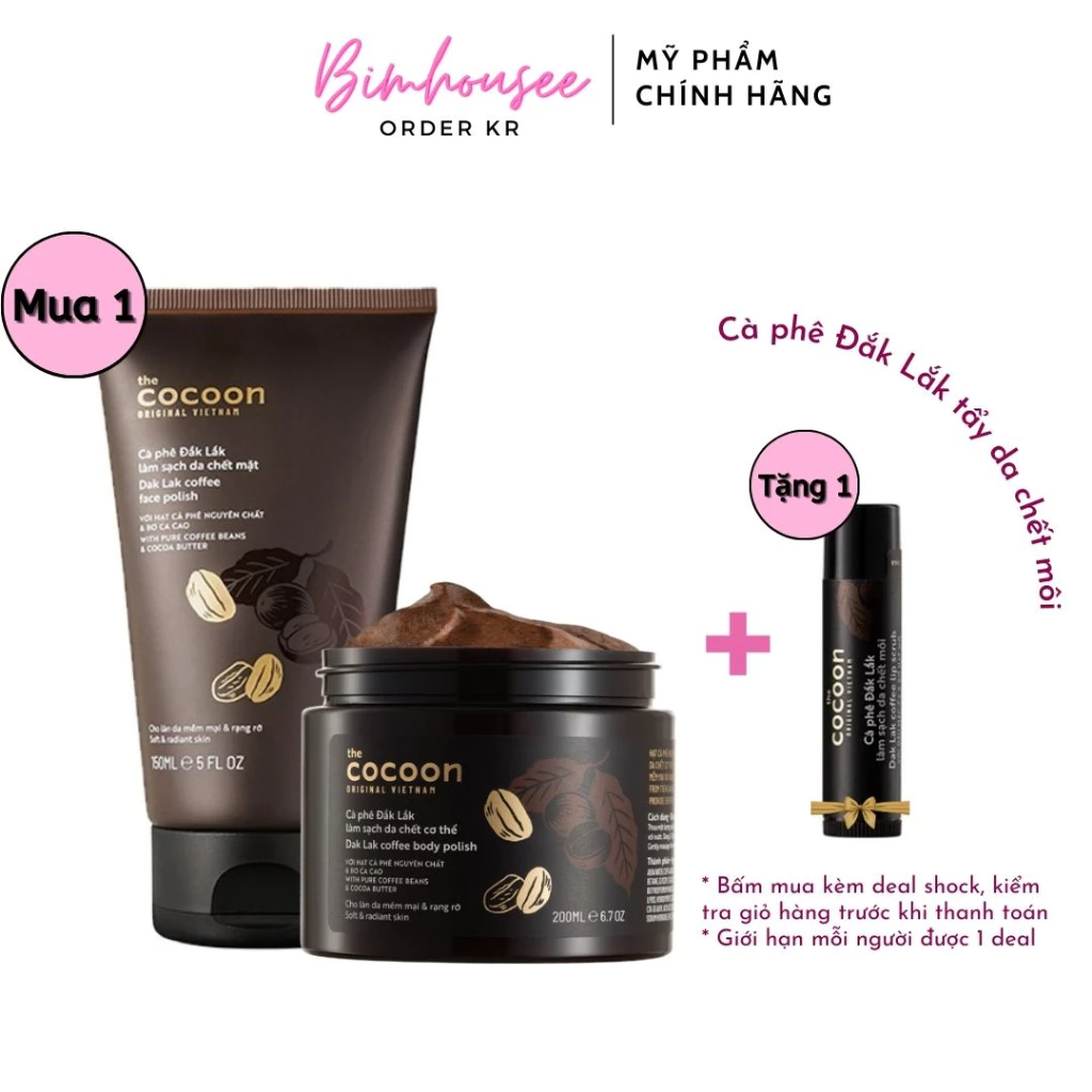 Tẩy da chết cà phê Đắk Lắk Cocoon tẩy tế bào chết mặt body cơ thể toàn thân cocoon 150ml 200ml