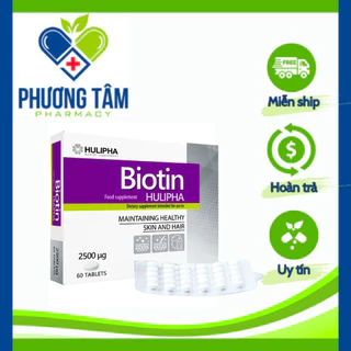 Viên Uống Biotin Hulipha Khỏe Tóc Đẹp Da, Giảm Lão Hóa, nhập khẩu chính hãng Ba Lan ( Hộp 60 viên )