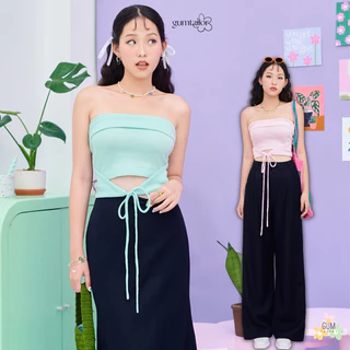 Áo thun ôm cup kiểu crop-top bảng nơ cột kiểu phía trước “OVER TOP” by Gum Tailor