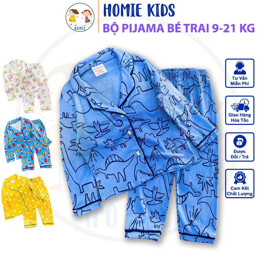 Bộ quần áo bé trai 9-21 kg set đồ bộ pijama cho bé trai thun cotton in game khủng long động vật Homie Kids