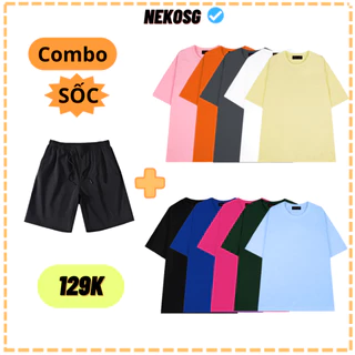 Combo bộ quần short thun và áo trơn tay lỡ Neko CB001