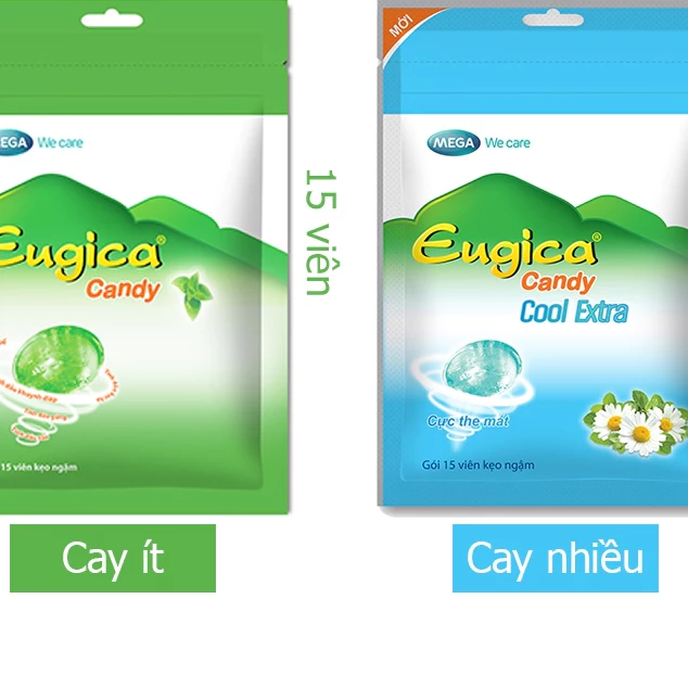 Kẹo ngậm thảo dược Eugica Candy (MEGA WE CARE) - Giảm ho, đau rát họng, làm ấm, thông cổ, mát họng (Gói 15 viên)