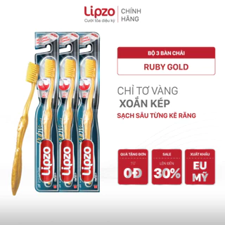 Combo 3 Bàn Chải Đánh Răng Lipzo Ruby Gold Dành Cho Nhạy Cảm Công Nghệ Chỉ Tơ Vàng Xoắn Kép Nano Kháng Khuẩn Khử Mùi