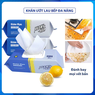 Khăn ướt lau bếp đa năng gói 80 tờ, Khăn giấy ướt lau bếp giúp loại bỏ dầu mỡ, khăn ướt đa năng siêu dai an toàn cho da