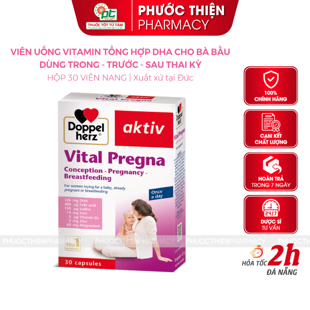 Vitamin tổng hợp dha cho bà bầu nhập khẩu Đức viên bổ bầu Doppelherz Aktiv Vital Pregna 30 viên