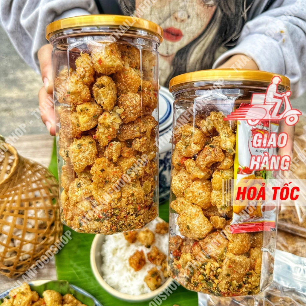 Tóp Mỡ Liền Da Sốt Mắm Hành - Muối Tỏi - Da Heo - Da Cá - Da Gà Lon 250Gram