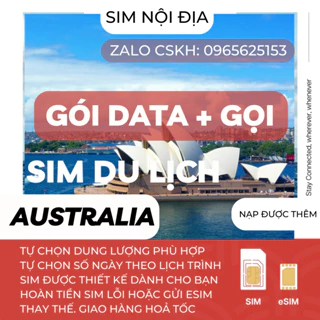 [MUA TỪ 2 SIM GIẢM 10%] Sim du lịch Úc Australia tốc độ cao 4G dung lượng khủng có phút nghe gọi