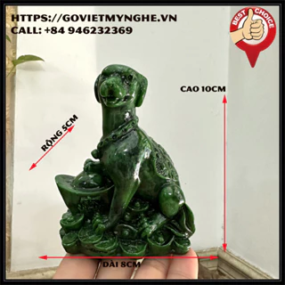 Tượng Đá Trang Trí Con Chó Phong Thủy - Đá Màu Xanh Lục Bích - Cao 10cm