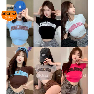 Áo Croptop GOODLUCK Tay Ngắn Ôm Body, Áo Thun Croptop Kiểu In Chất Borip MICHAA CR146