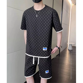 Bộ Đồ Nam Mùa Hè Áo Thun Tay Tròn Kèm Quần Short Thể Thao Họa Tiết Chữ Caro Thời Trang Mixxno.1 TOP 277V1 + SHORT 058V1