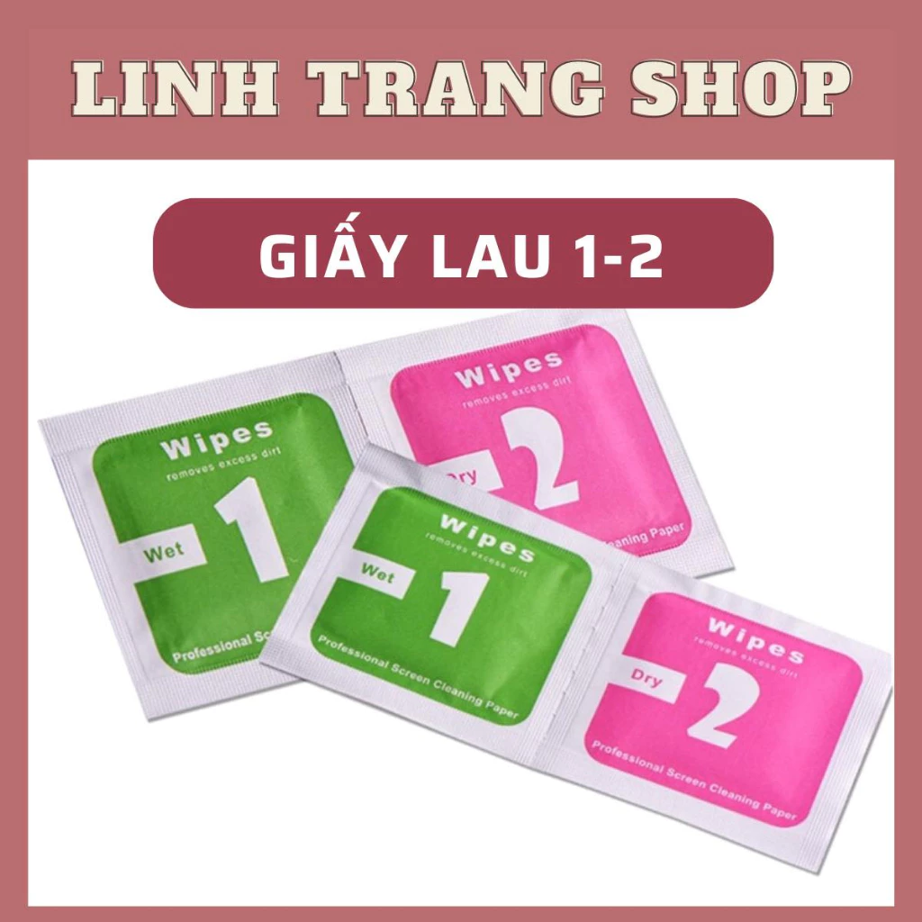 Giấy lau vệ sinh màn hình điện thoại, giấy lau bụi dán kính cường lực, 2 miếng khô và ướt