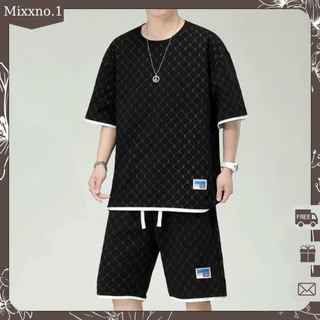 Bộ Đồ Nam Mùa Hè Áo Thun Tay Lỡ Kèm Quần Short Thể Thao Họa Tiết Chữ Caro Thời Trang Mixxno.1 TOP 277V2 + SHORT 058V2