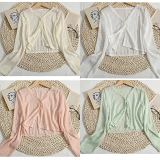 (Có BigSize) Áo Khoác Cardigan Tay Dài Ren Thun Cao Cấp