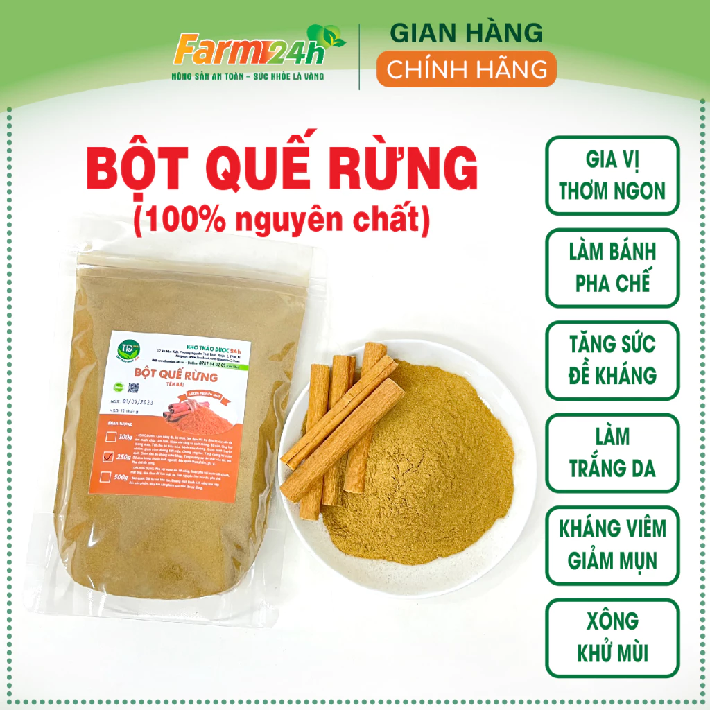 [500 gr] Bột quế rừng Yên Bái nguyên chất 100%, gia vị nấu ăn thơm ngon, làm đẹp, trắng da, ngừa mụ-n, xông nhà, khử mùi