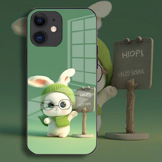 Ốp Lưng Iphone 11, 11 Pro, 11 Promax In Hình Thỏ Cute Lưng Kính Cường Lực Cao Cấp