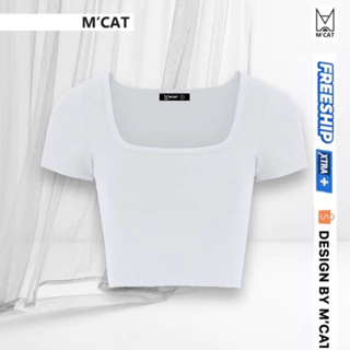 Croptop thun gân cổ vuông tay ngắn cơ bản sản xuất bởi M’CAT