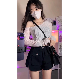 [ĐỢI 10 NGÀY]- Áo croptop xéo/ Quần túi hộp