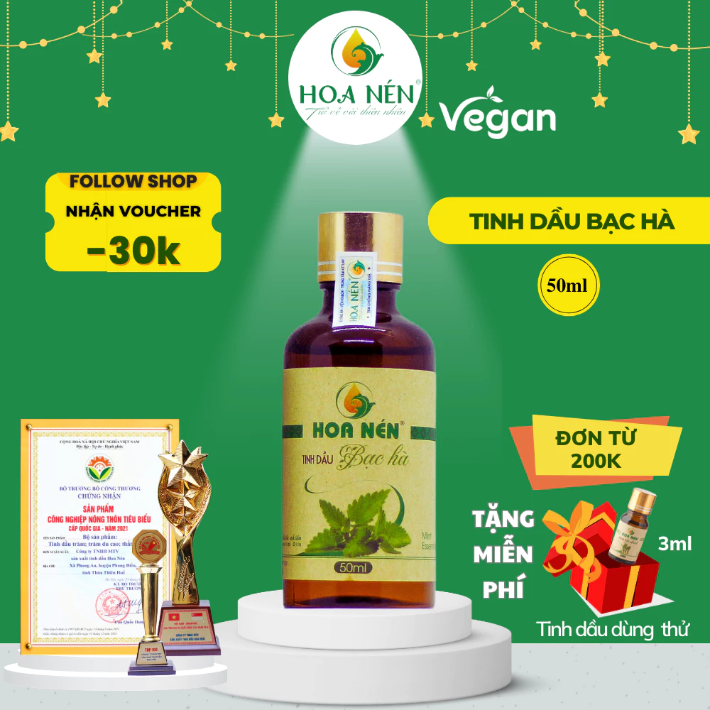 Tinh dầu Bạc Hà nguyên chất - Hoa Nén - Hương thơm mát, khử mùi, ẩm mốc, đuổi muỗi, côn trùng - 50ml