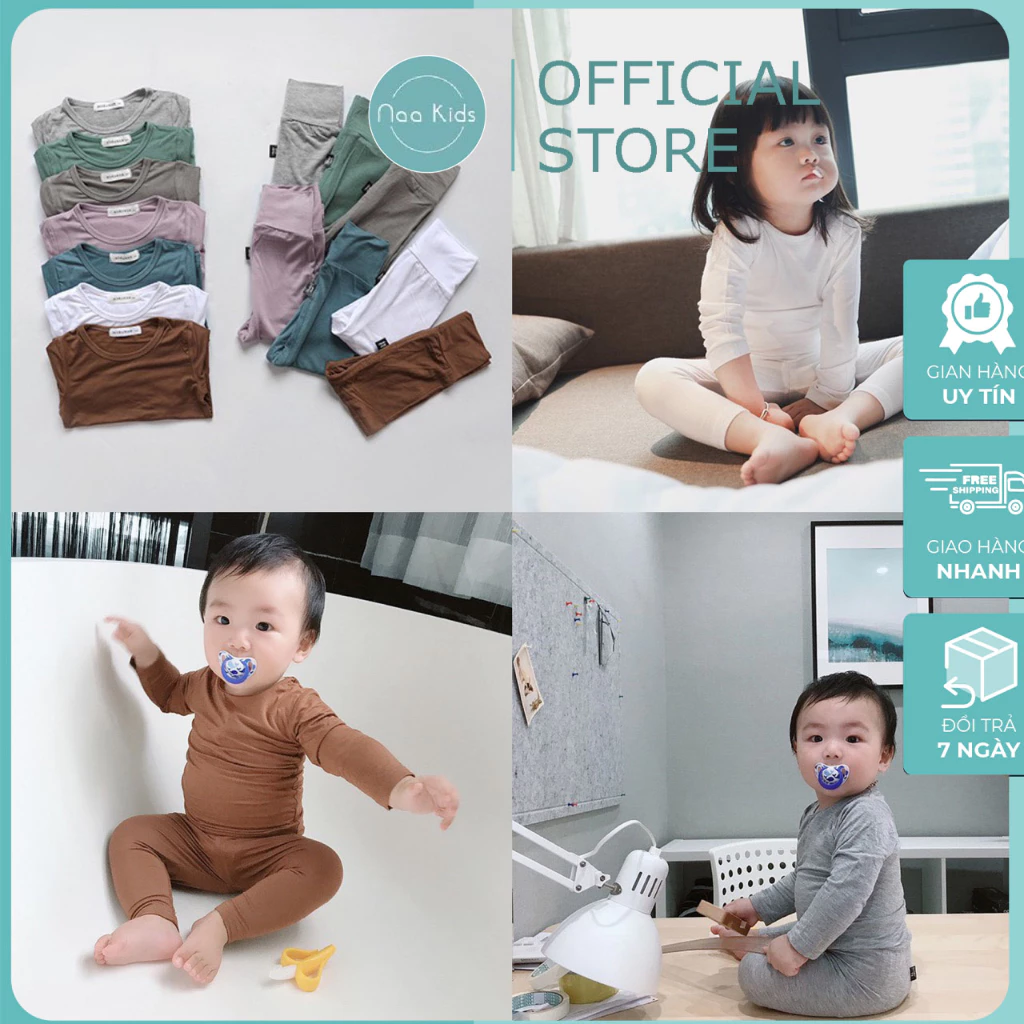 Bộ ngủ dài tay thu đông cho bé , bộ giữ nhiệt mềm mại cho bé trai bé gái ngủ điều hòa loại 1 chất liệu thun cotton lạnh