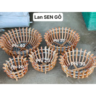 Chậu Lan Gỗ dáng Sen/ Bí vành chậu fi 20-30cm Kèm dây treo