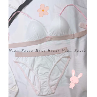 Set đồ lót thun cotton viền hồng và đen - Alma Bra - Mimi House - Hàng handmade