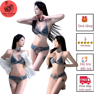 Bikini đi biển sexy BK, Đồ bơi nữ 2 mảnh áo 2 dây có đệm lót quần tam giác phối đai cá tính phong cách hàn quốc