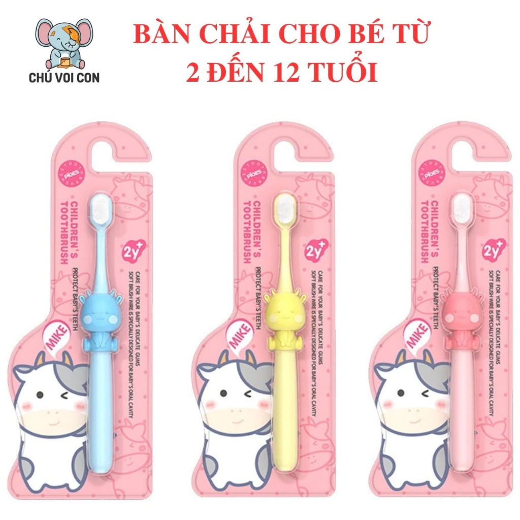 Bàn chải đánh răng cho bé lông tơ từ 2 tuổi đến 12 tuổi tay cầm trâu xinh xắn phù hợp cho bé tập đánh răng