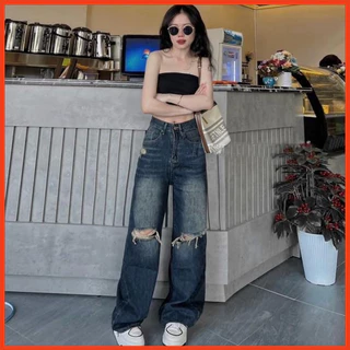 Quần Jeans Bò Nữ Ống Rộng Chất Không Co Dãn M0627