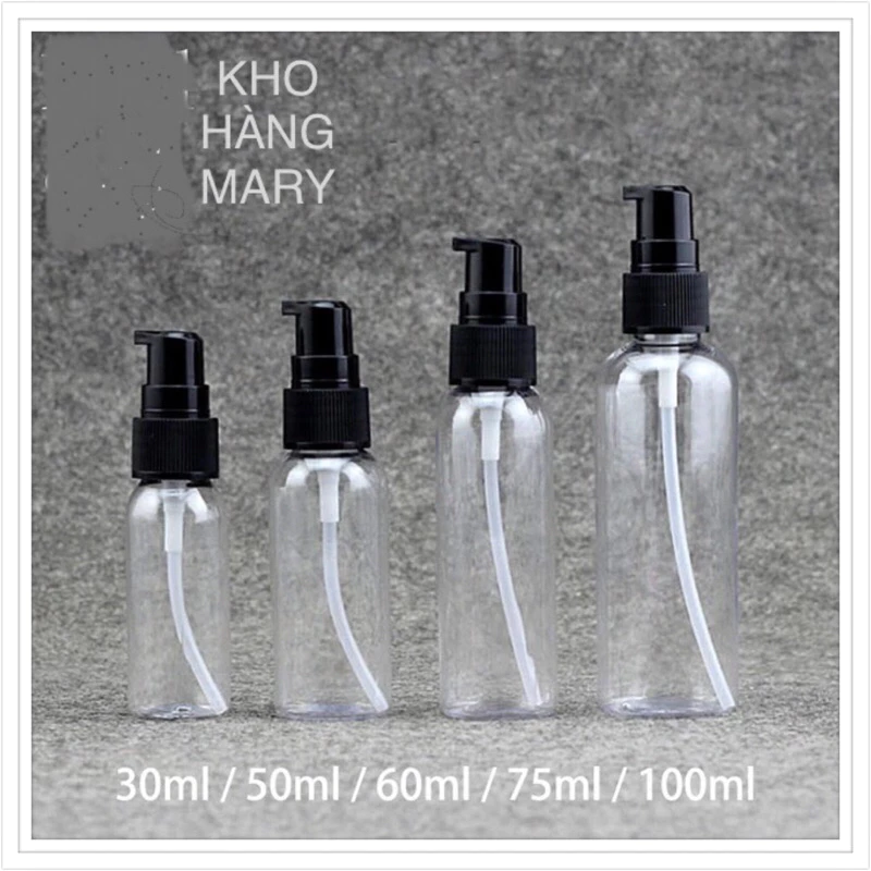 CHAI XỊT NHỎ GIỌT 100ml / 70ml / 50ml / 30ml / 20ml - CHAI PET TRONG VÒI NHẤN NHỎ GIỌT CHIẾT MỸ PHẨM