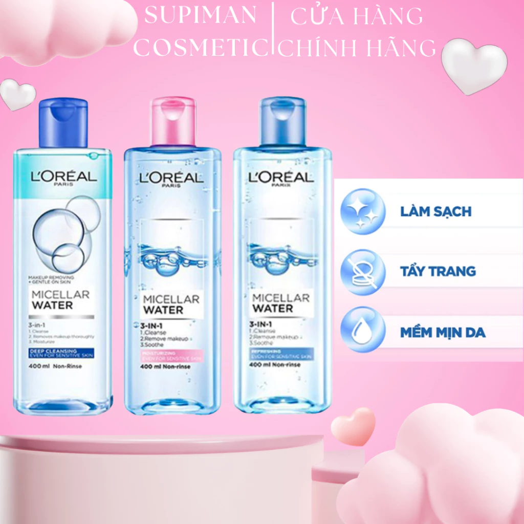 Nước tẩy trang Loreal - L'Oreal Paris 3-in-1 Micellar Water 400ml [ Có tem phụ đề ]