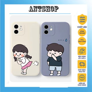 Ốp lưng iphone hình cặp đôi cute dễ thương đánh rắm nhựa dẻo cạnh vuông bảo vệ camera xsm/7/8/11/11pro/12promax