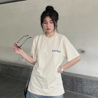 Áo thun unisex form rộng tay lỡ PERFECT chất vải Premium 100% Cotton Basic Tee màu be dày dặn