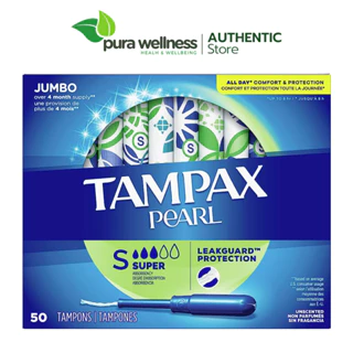 Tampax Pearl Tampon Super 50 miếng Tampon 3 giọt cán nhựa siêu thấm không mùi