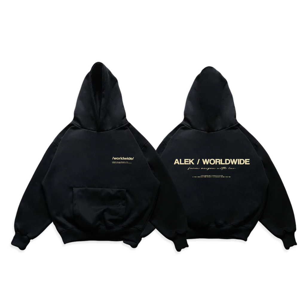 ÁO HOODIE BASIC FORM BOXY "WORLDWIDE" MÀU ĐEN FORM BOXY | ALEKSTUDIO