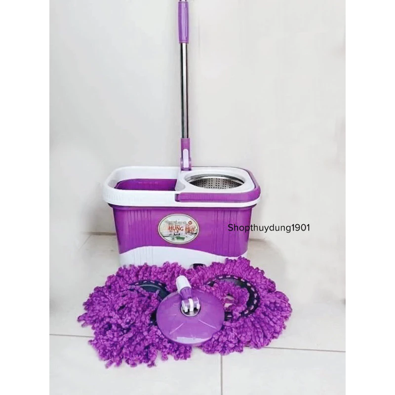 Chổi lau nhà 360 độ kèm thùng tự vắt có lồng inox chống gỉ - Hàng chính hãng Hưng Huê