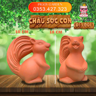 Chậu đất nung - Chậu trồng sen đá, xương rồng - Chậu sóc con miệng 10cm, cao 18cm