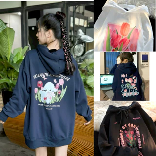 Áo khoác hoodie zip form rộng mũ siêu to họa tiết HOA TULIP ulzzang unisex chất nỉ QC Cao Cấp Nhiều Mẫu