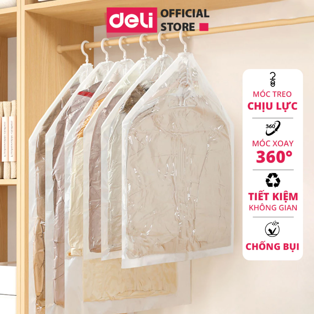 Túi Hút Chân Không quần áo Có Móc Treo Deli Đựng Quần Áo Bảo Quản Quần Áo,Áo Dạ,Áo Vét chống nấm mốc, bụi bẩn