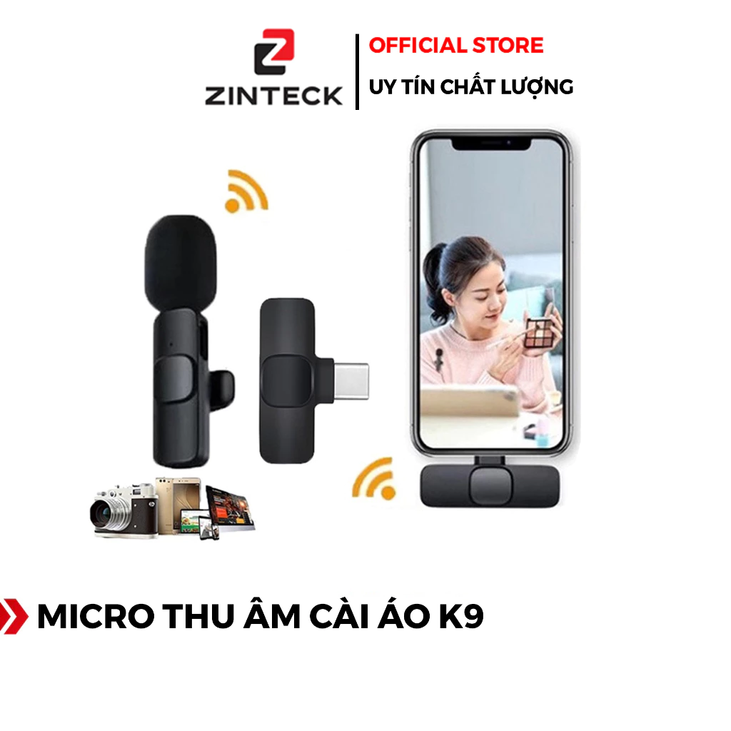 Micro thu âm không dây cài áo K8 - K9, - Khử Tiếng Ồn Cao Cấp - Khoảng Cách 20m - Chính Hãng HD DESIGN