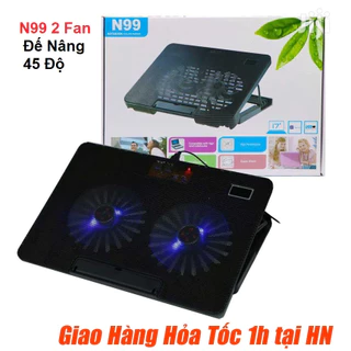 Đế tản nhiệt Laptop N99 - 2 quạt, đèn led, có nấc nâng lên hạ xuống cho laptop từ 10-17 inch