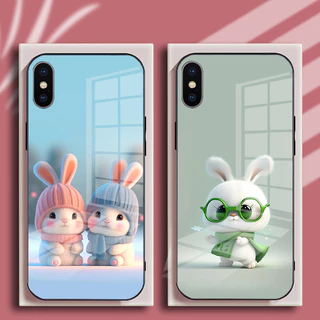 Ốp Lưng IPHONE X, XR, XS, XSMAX Mặt Kính Hình Thỏ CuTe Ngộ Nghĩnh, Phiên Bản Mới