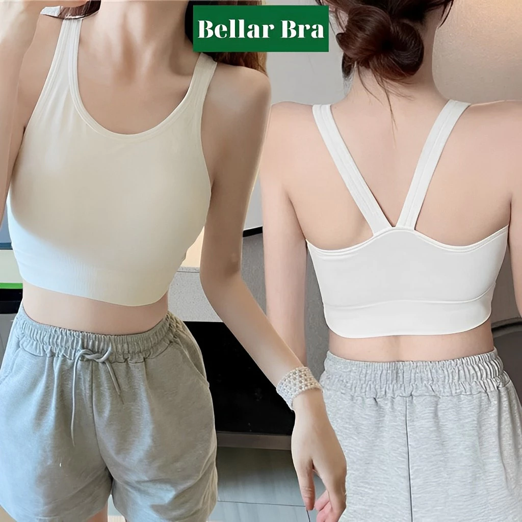 Áo bra thể thao - Áo bra croptop tập gym yoga 2 dây chéo gân tăm co dãn thấm hút mồ hôi   BellarBra B0481