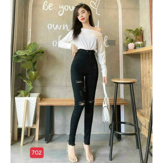 Quần jeans nữ rách gối , quần lưng cao nữ ôm dáng thời thượng T-Fashion Shop