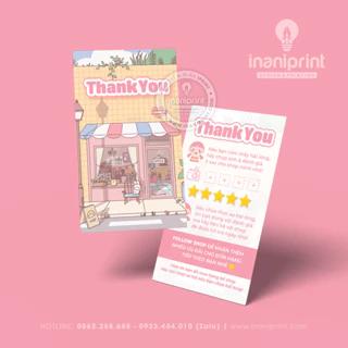 Thiệp Cám Ơn Dễ Thương, Card Cám Ơn Kute, Thank You Card Cute Mẫu Cửa Hàng - Size 9x5.4cm - Cán Màng Mờ