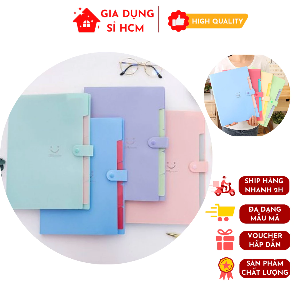 Tệp Đựng Tài Liệu Giấy A4 In Hình Mặt Cười, Tệp Đựng Giấy Học Tập Màu Pastel Dễ Thương 32.5x14cm