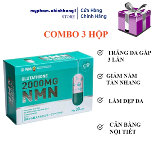 Combo 3 Hộp Viên Uống Trắng Da Mờ Nám Giảm Tàn Nhang Glutathione - COLLAGEN 2000Mg.