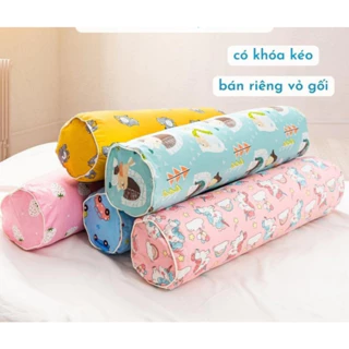 Gối ôm trẻ em vải 100% cotton Hàn Quốc thoáng mát kích thước 17xmx53cm, ruột bông gòn, vỏ áo gối ôm cho bé có khóa kéo